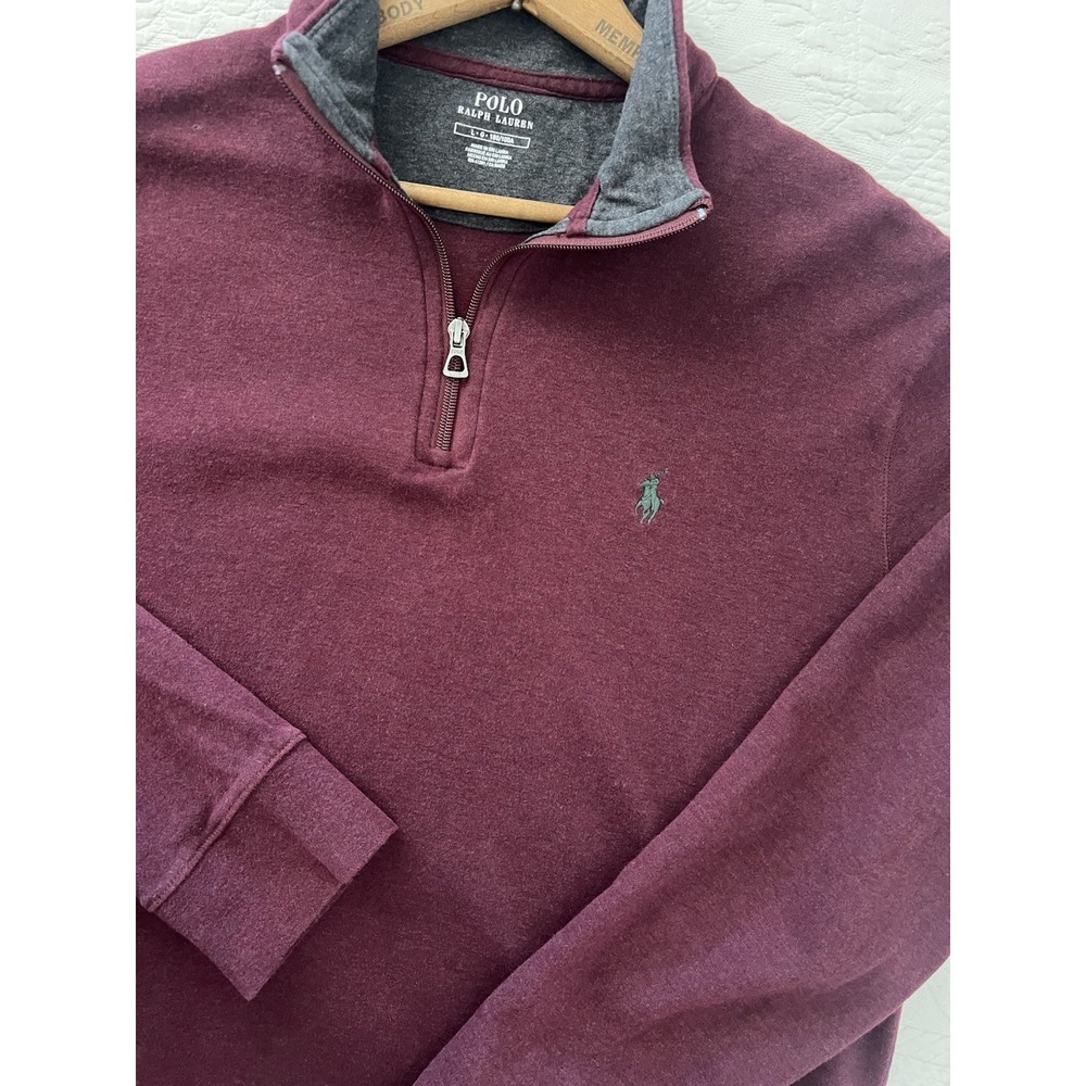 Polo Ralph Lauren Luxury Jersey Quarter Zip Pullover L Sweatshirt Burgundy